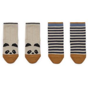 Liewood - Silas Cotton Socks - 2 Pack - Panda/Stripe Ecru