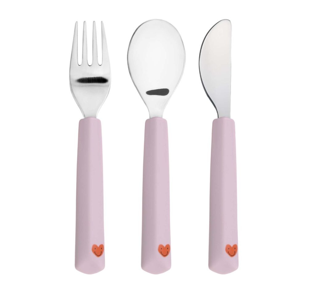 Lassig - Cutlery with silicone handle 3 pcs Happy Rascals - Heart Lavender
