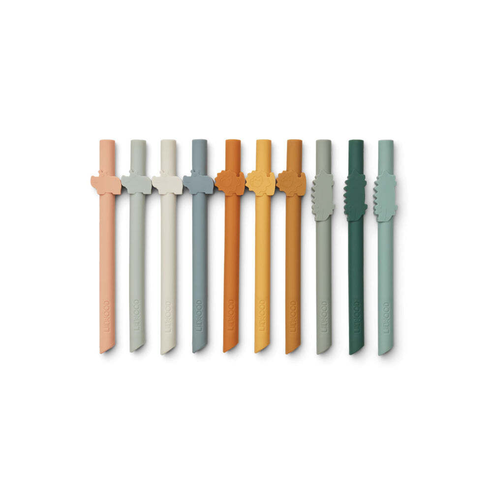 Liewood - Badu Silicone Straws + Cleaning Brush 10 pieces - Safari/Mustard Multi Mix