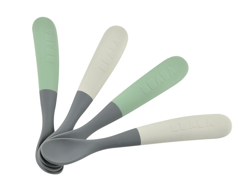 Béaba - Set Van 4 Silicone Babylepels - Mineral/Sage green