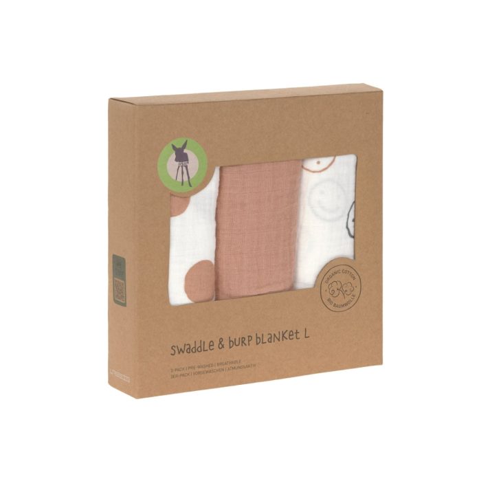 Lassig - Swaddle & Burp Blanket L - Tiny Smile Beige