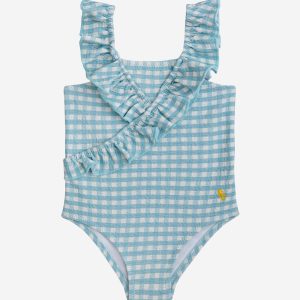 Bobo Choses - Baby Vichy Ruffle Swimsuit - Aqua Blue