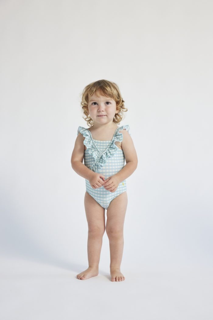 Bobo Choses - Baby Vichy Ruffle Swimsuit - Aqua Blue