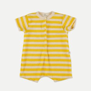 My Little Cozmo - Organic Toweling Stripes Baby Jumpsuit - Yellow
