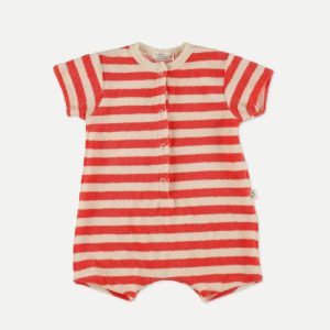 My Little Cozmo - Organic Toweling Stripes Baby Jumpsuit - Pink Ruby