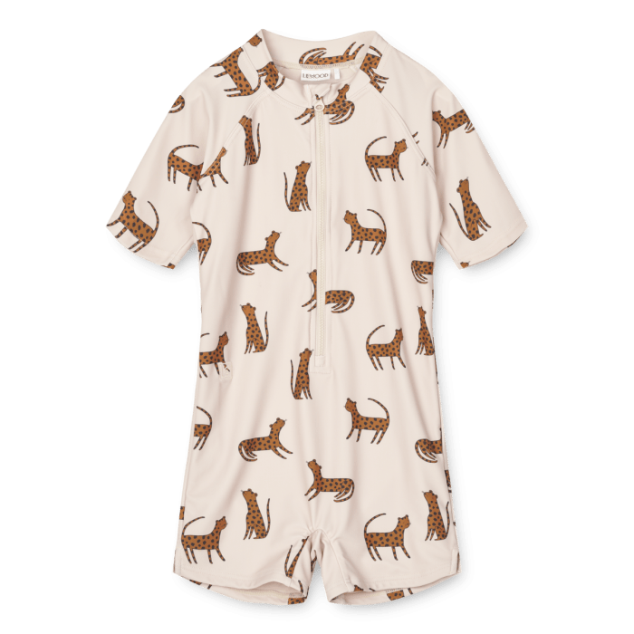 Liewood - Max Printed Shortsleeve Swim Jumpsuit - Leopard / Sandy