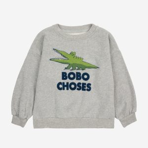 Bobo Choses - Talking Crocodile Sweatshirt - Light Heather Grey