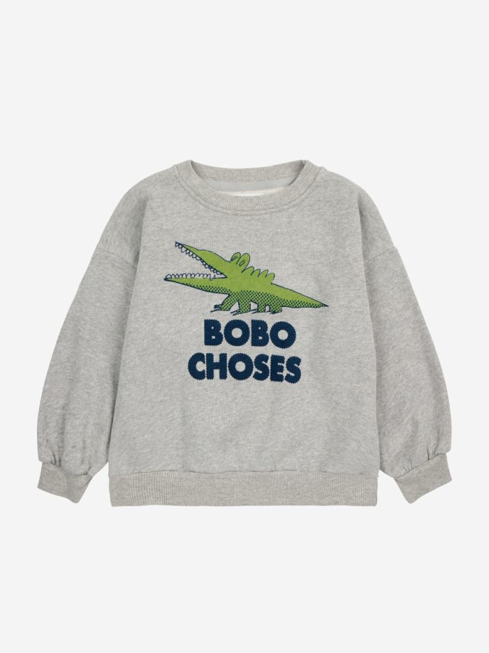 Bobo Choses - Talking Crocodile Sweatshirt - Light Heather Grey