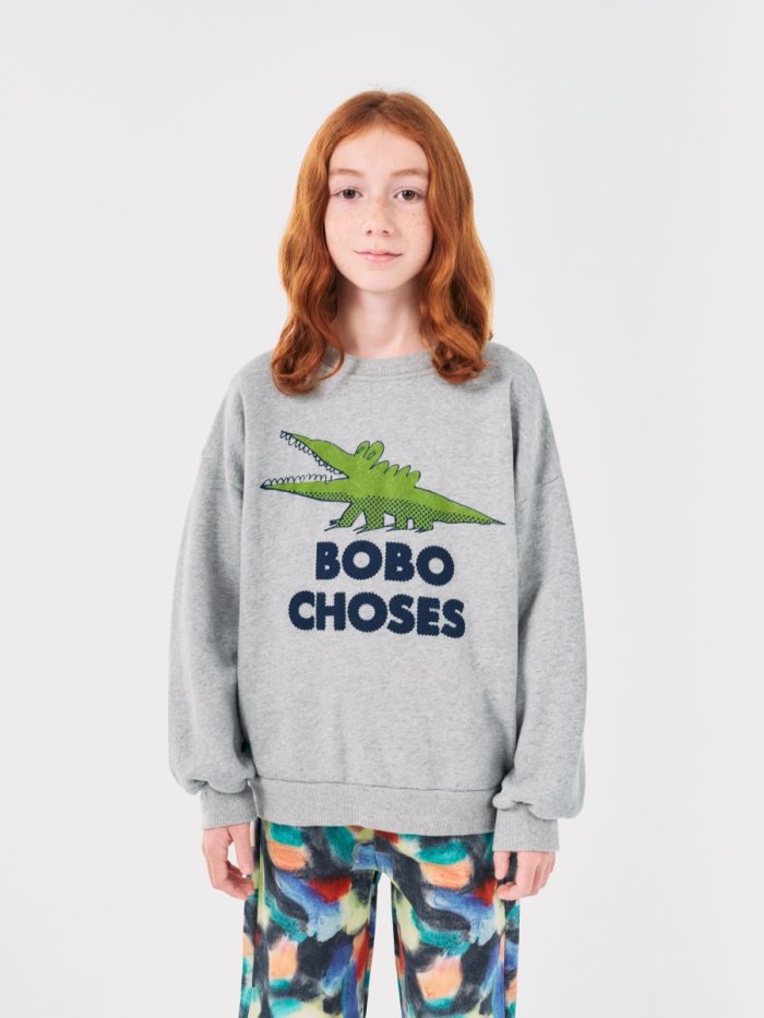 Bobo Choses - Talking Crocodile Sweatshirt - Light Heather Grey