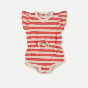 My Little Cozmo - Organic Toweling Stripes Baby Romper - Pink Ruby