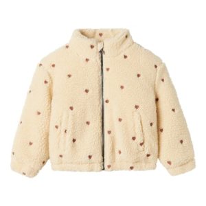 Lil' Atelier - Nmfnalo Sherpa Loose Jacket Lil - Sandshell Emb. Hearts