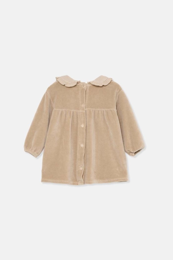 My Little Cozmo - Organic Velour Baby Dress - Stone