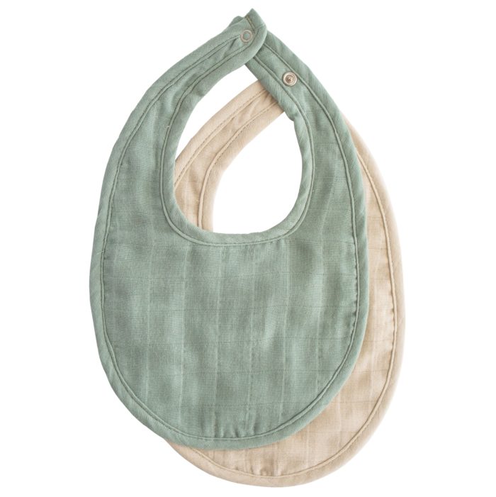 Mushie - Muslin Bibs (2pack) - Roman Green/Fog