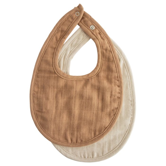 Mushie - Muslin Bibs (2pack) - Tan/Fog