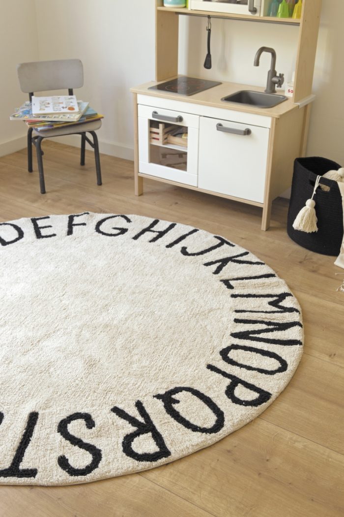 Lorena Canals - Washable Rug Round ABC Natural - Black - 150x150cm