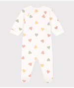 Petit Bateau - Fluwelen babypyjama met meerkleurige hartjesprint - Marshmallow/Multicolor