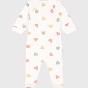 Petit Bateau - Fluwelen babypyjama met meerkleurige hartjesprint - Marshmallow/Multicolor