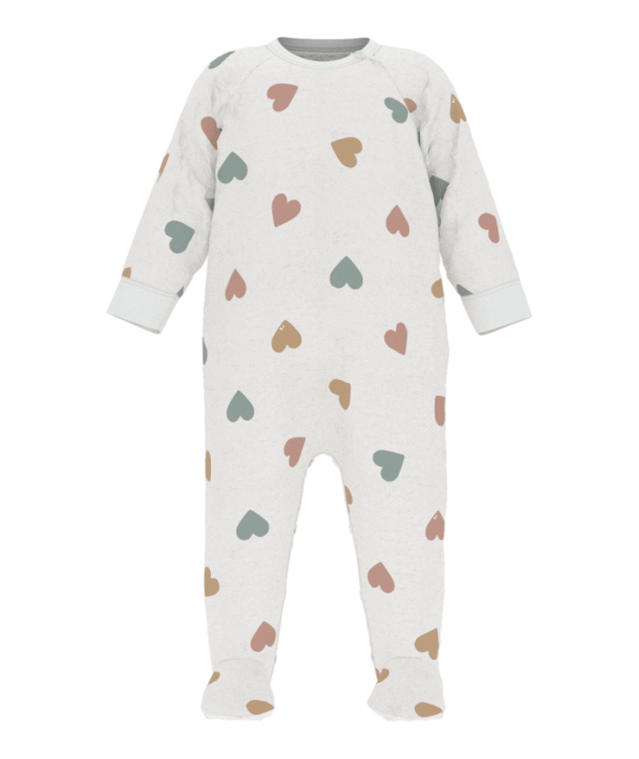 Petit Bateau - Fluwelen babypyjama met meerkleurige hartjesprint - Marshmallow/Multicolor