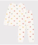 Petit Bateau - Fluwelen meisjespyjama met hart - Marshmallow/Multicolor