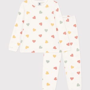 Petit Bateau - Fluwelen meisjespyjama met hart - Marshmallow/Multicolor