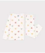 Petit Bateau - Fluwelen meisjespyjama met hart - Marshmallow/Multicolor