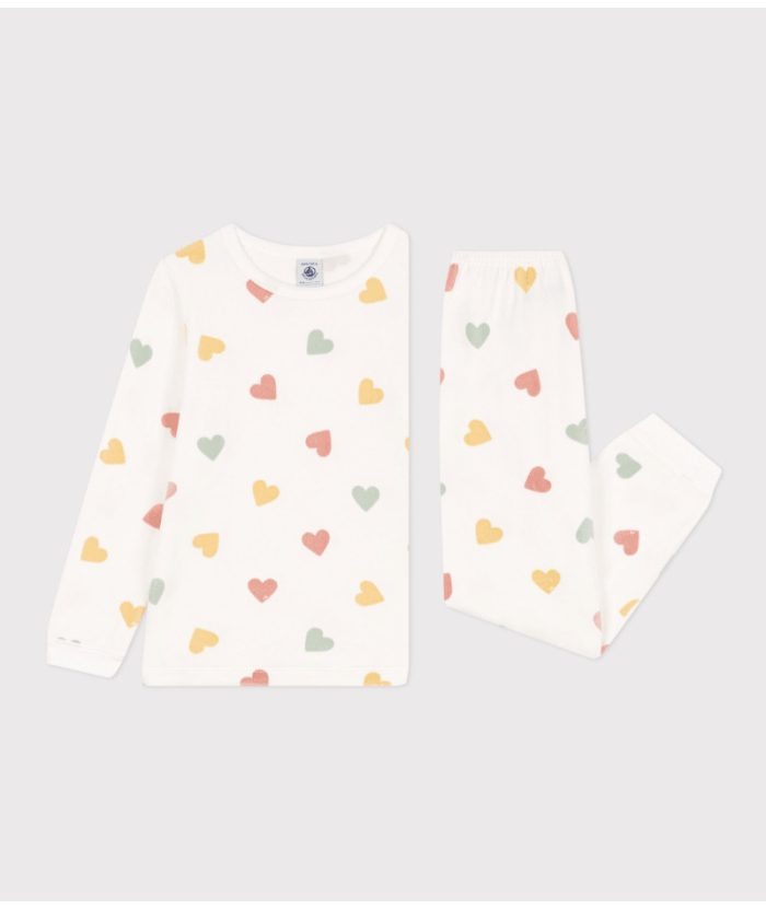 Petit Bateau - Fluwelen meisjespyjama met hart - Marshmallow/Multicolor