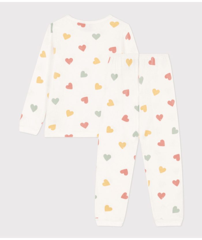 Petit Bateau - Fluwelen meisjespyjama met hart - Marshmallow/Multicolor