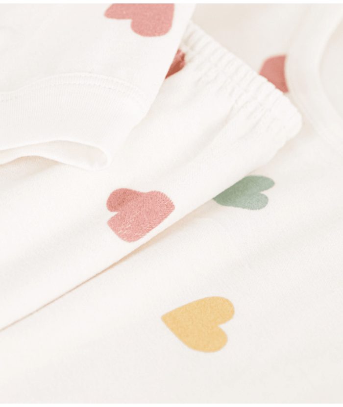 Petit Bateau - Fluwelen meisjespyjama met hart - Marshmallow/Multicolor