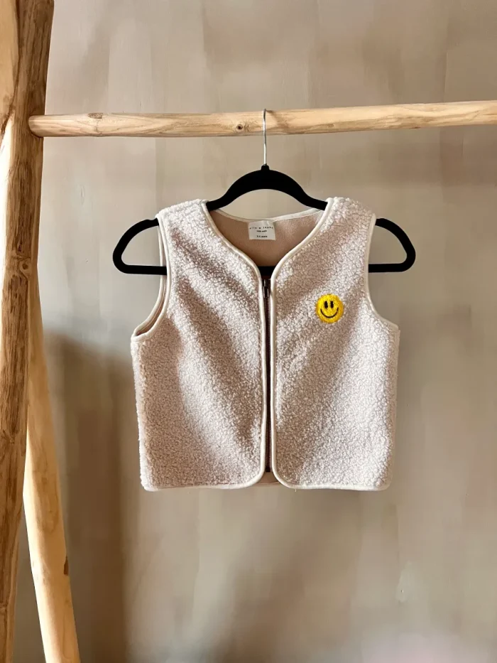 Elle and Rapha - Little Teddy Smiley Vest - Ecru